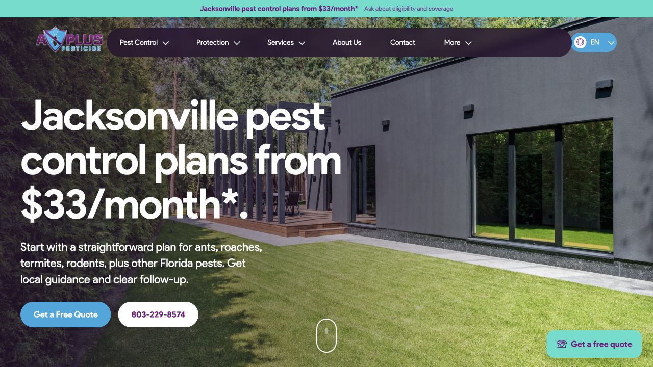 A Plus Pesticide website homepage and hero